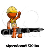 Poster, Art Print Of Orange Construction Worker Contractor Man Riding A Pen Like A Giant Rocket