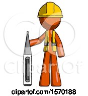 Poster, Art Print Of Orange Construction Worker Contractor Man Standing With Large Thermometer