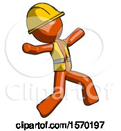 Poster, Art Print Of Orange Construction Worker Contractor Man Running Away In Hysterical Panic Direction Right