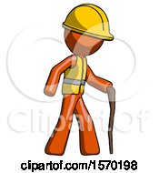 Poster, Art Print Of Orange Construction Worker Contractor Man Walking With Hiking Stick