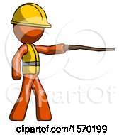 Poster, Art Print Of Orange Construction Worker Contractor Man Pointing With Hiking Stick