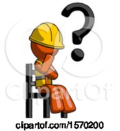 Poster, Art Print Of Orange Construction Worker Contractor Man Question Mark Concept Sitting On Chair Thinking