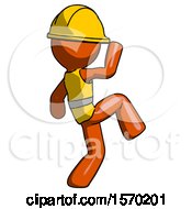 Poster, Art Print Of Orange Construction Worker Contractor Man Kick Pose Start