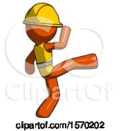 Poster, Art Print Of Orange Construction Worker Contractor Man Kick Pose