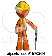 Poster, Art Print Of Orange Construction Worker Contractor Man Standing With Hiking Stick