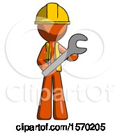 Poster, Art Print Of Orange Construction Worker Contractor Man Holding Large Wrench With Both Hands