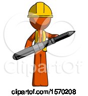 Poster, Art Print Of Orange Construction Worker Contractor Man Posing Confidently With Giant Pen