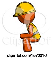 Poster, Art Print Of Orange Construction Worker Contractor Man Squatting Facing Left