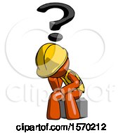 Poster, Art Print Of Orange Construction Worker Contractor Man Thinker Question Mark Concept