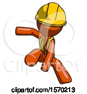 Poster, Art Print Of Orange Construction Worker Contractor Man Action Hero Jump Pose