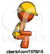 Poster, Art Print Of Orange Construction Worker Contractor Man Squatting Facing Right