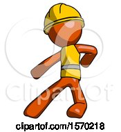 Poster, Art Print Of Orange Construction Worker Contractor Man Karate Defense Pose Left
