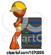 Orange Construction Worker Contractor Man Resting Against Server Rack