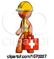 Poster, Art Print Of Orange Construction Worker Contractor Man Walking With Medical Aid Briefcase To Left