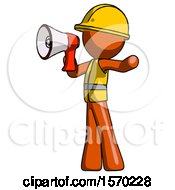 Poster, Art Print Of Orange Construction Worker Contractor Man Shouting Into Megaphone Bullhorn Facing Left