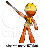 Poster, Art Print Of Orange Construction Worker Contractor Man Bo Staff Pointing Up Pose