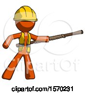 Poster, Art Print Of Orange Construction Worker Contractor Man Bo Staff Pointing Right Kung Fu Pose