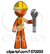 Poster, Art Print Of Orange Construction Worker Contractor Man Holding Wrench Ready To Repair Or Work
