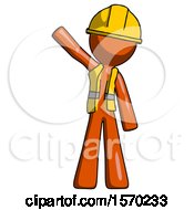 Poster, Art Print Of Orange Construction Worker Contractor Man Waving Emphatically With Right Arm