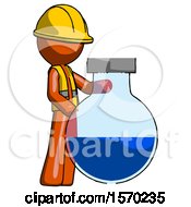 Poster, Art Print Of Orange Construction Worker Contractor Man Standing Beside Large Round Flask Or Beaker