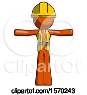 Poster, Art Print Of Orange Construction Worker Contractor Man T-Pose Arms Up Standing