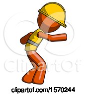 Poster, Art Print Of Orange Construction Worker Contractor Man Sneaking While Reaching For Something