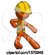 Poster, Art Print Of Orange Construction Worker Contractor Man Karate Defense Pose Right