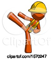 Poster, Art Print Of Orange Construction Worker Contractor Man Ninja Kick Left