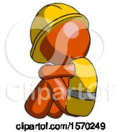 Poster, Art Print Of Orange Construction Worker Contractor Man Sitting With Head Down Back View Facing Left