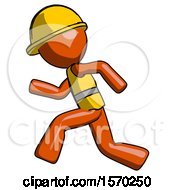 Poster, Art Print Of Orange Construction Worker Contractor Man Running Fast Left