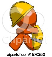 Poster, Art Print Of Orange Construction Worker Contractor Man Sitting With Head Down Facing Sideways Left