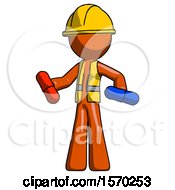 Poster, Art Print Of Orange Construction Worker Contractor Man Red Pill Or Blue Pill Concept