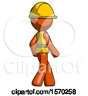 Poster, Art Print Of Orange Construction Worker Contractor Man Walking Away Direction Right View