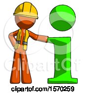 Poster, Art Print Of Orange Construction Worker Contractor Man With Info Symbol Leaning Up Against It