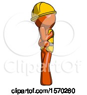 Poster, Art Print Of Orange Construction Worker Contractor Man Thinking Wondering Or Pondering