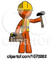 Poster, Art Print Of Orange Construction Worker Contractor Man Holding Tools And Toolchest Ready To Work