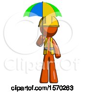 Poster, Art Print Of Orange Construction Worker Contractor Man Holding Umbrella Rainbow Colored