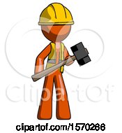 Poster, Art Print Of Orange Construction Worker Contractor Man With Sledgehammer Standing Ready To Work Or Defend