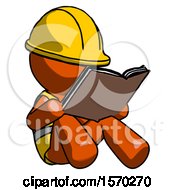 Poster, Art Print Of Orange Construction Worker Contractor Man Reading Book While Sitting Down