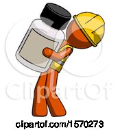 Orange Construction Worker Contractor Man Holding Large White Medicine Bottle