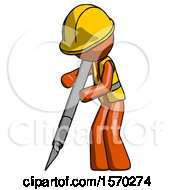 Orange Construction Worker Contractor Man Cutting With Large Scalpel