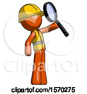 Poster, Art Print Of Orange Construction Worker Contractor Man Inspecting With Large Magnifying Glass Facing Up