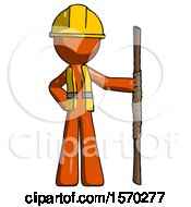 Poster, Art Print Of Orange Construction Worker Contractor Man Holding Staff Or Bo Staff