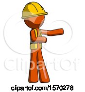 Poster, Art Print Of Orange Construction Worker Contractor Man Presenting Something To His Left