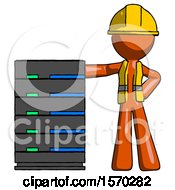 Poster, Art Print Of Orange Construction Worker Contractor Man With Server Rack Leaning Confidently Against It