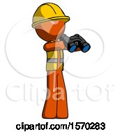 Poster, Art Print Of Orange Construction Worker Contractor Man Holding Binoculars Ready To Look Right