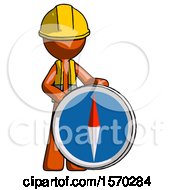 Poster, Art Print Of Orange Construction Worker Contractor Man Standing Beside Large Compass