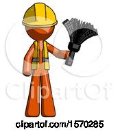 Poster, Art Print Of Orange Construction Worker Contractor Man Holding Feather Duster Facing Forward