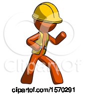 Poster, Art Print Of Orange Construction Worker Contractor Man Martial Arts Defense Pose Right