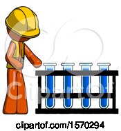 Poster, Art Print Of Orange Construction Worker Contractor Man Using Test Tubes Or Vials On Rack